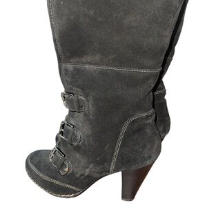 Sofft Women's Boots Size 8M Black Leather and Dyed Shearling Lamb Cone Heel